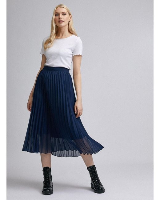 Dorothy Perkins Blue Navy Pleated Midi Skirt