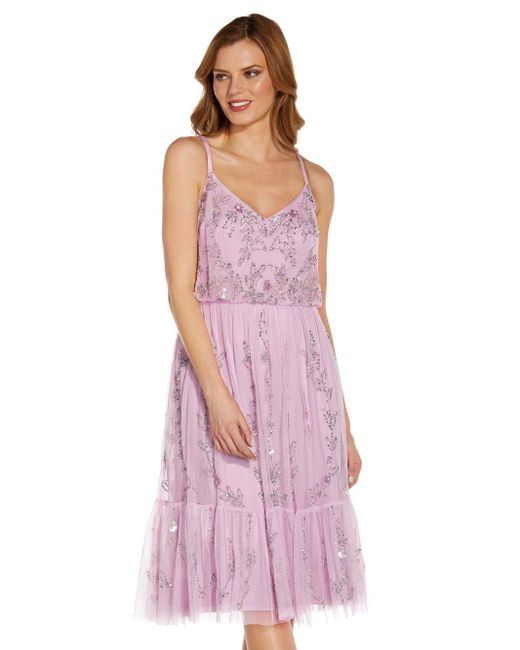 Adrianna Papell Purple Beaded Flounce Dress