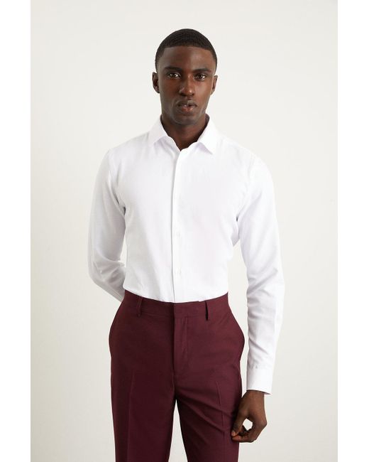 Burton Slim Fit White Herringbone Texture Smart Shirt for men