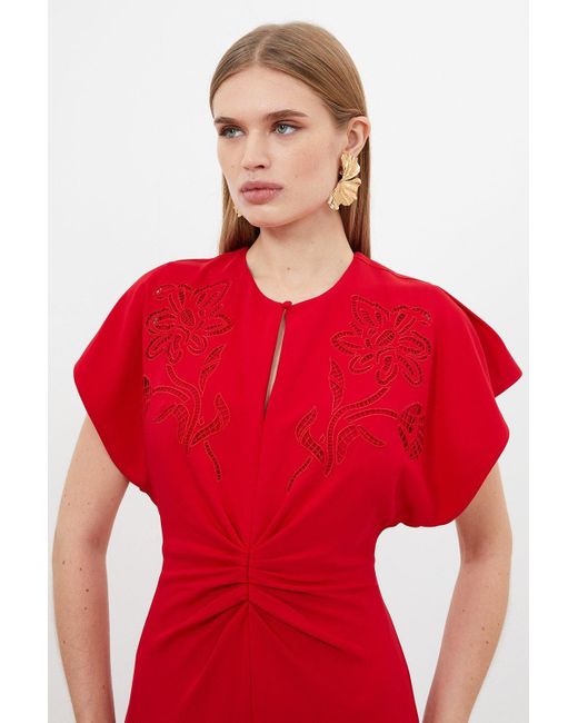 Karen Millen Red Petite Premium Cady Cutwork Woven Maxi Dress
