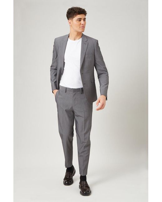 Burton Gray Grey Stripe Skinny Fit Suit Jacket for men