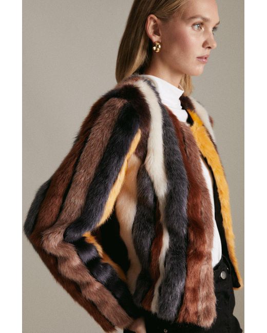 Karen Millen Multicolor Petite Stripe Faux Fur Short Coat