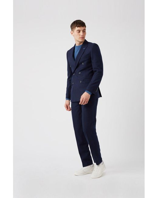 Burton Blue Navy Pinstripe Slim Fit Suit Jacket for men