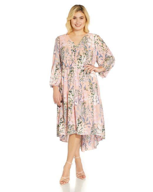 Adrianna Papell White Plus Floral Printed Buttoned Dress