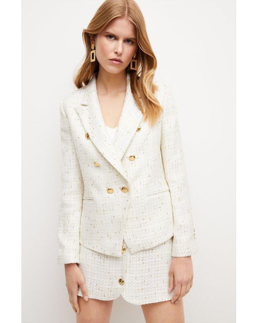 Karen Millen White Metallic Tweed Tailored Button Blazer