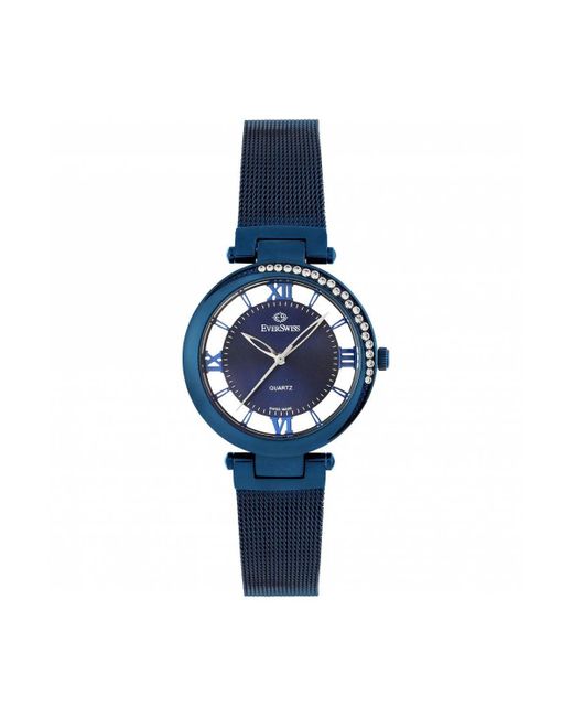 EverSwiss Blue Crystaline Stainless Steel Fashion Analogue Quartz Watch - 2812-luu
