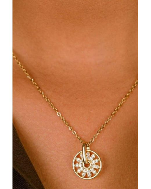 The Colourful Aura Brown 925 Silver Round Compass Sunflower Indie Boho Daisy Pendant Necklace