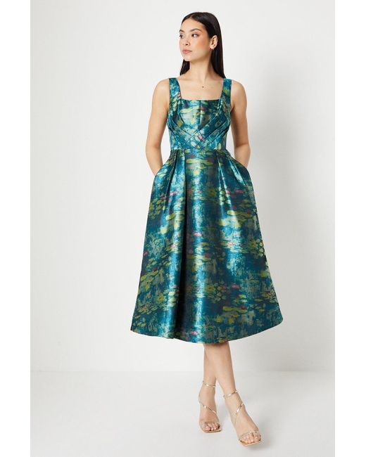 Coast Blue Panelled Bodice Jacquard Midi Dress