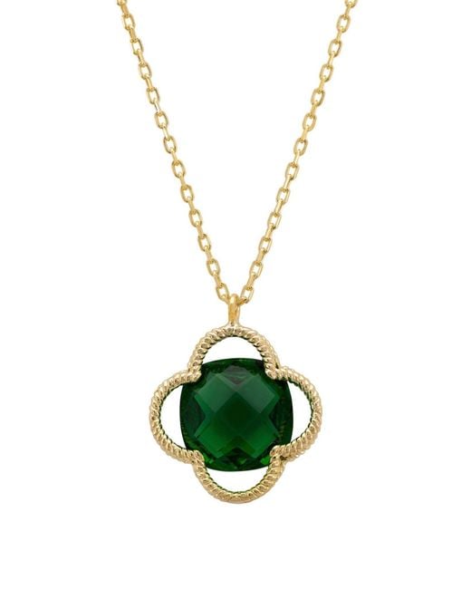 Latelita London Green Open Clover Flower Gemstone Necklace Gold Emerald