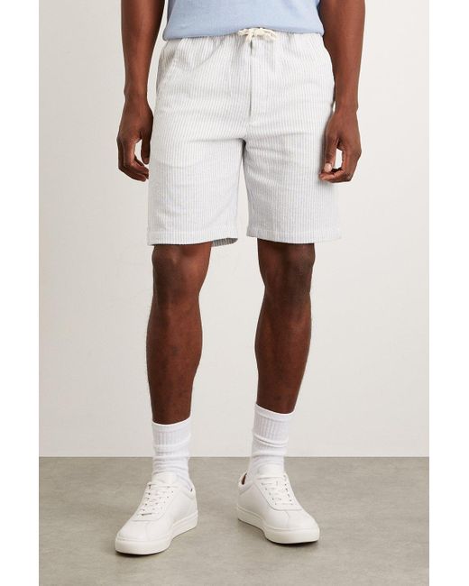 Burton White Slim Fit Navy Fine Stripe Linen Blend Shorts for men