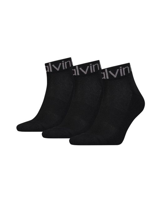 Calvin Klein Black 3 Pack Quarter Logo Sock for men