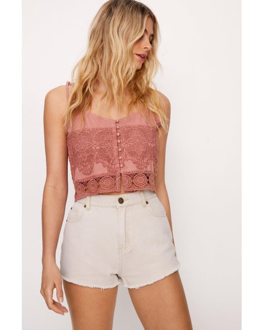 Nasty Gal White Lace Detail Button Down Camisole