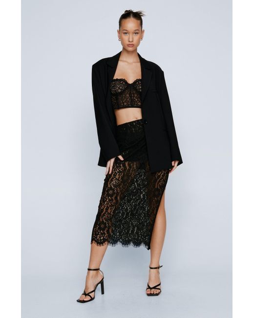 Nasty Gal Black Sheer Lace Midi Skirt
