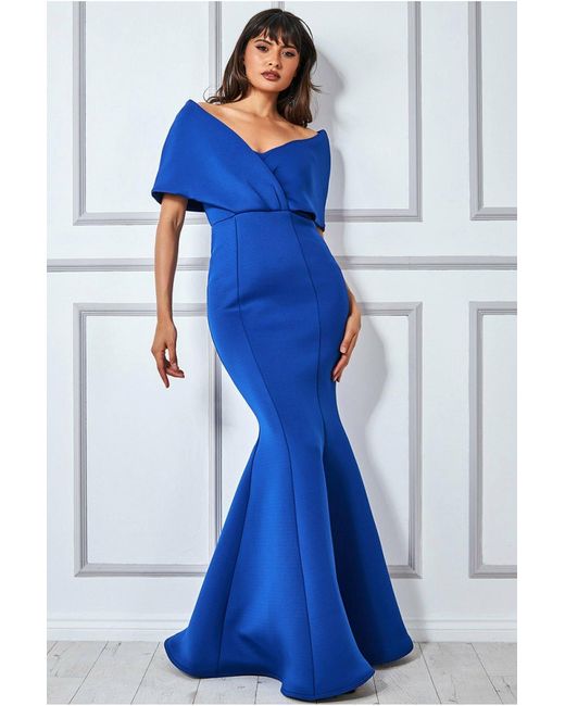 Goddiva Off The Shoulder Scuba Foam Maxi in Blue Lyst UK