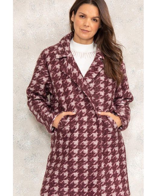 Klass Multicolor Houndstooth Boucle Double Breasted Coat