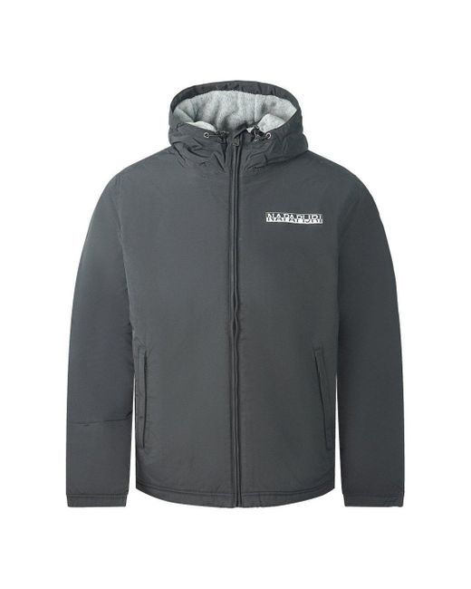 Napapijri Gray A-ice Black Hooded Fleece Jacket for men