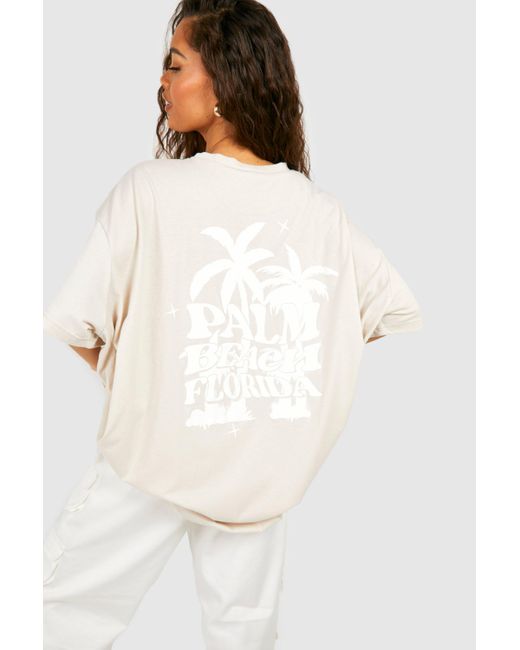 Boohoo White Palm Beach Back Print Oversized T-shirt