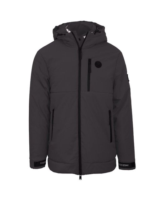 Philipp Plein Black Padded Small Circular Logo Branded Grey Jacket for men