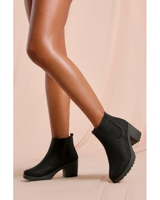 MissPap Black Chunky Cleated Heel Chelsea Boot