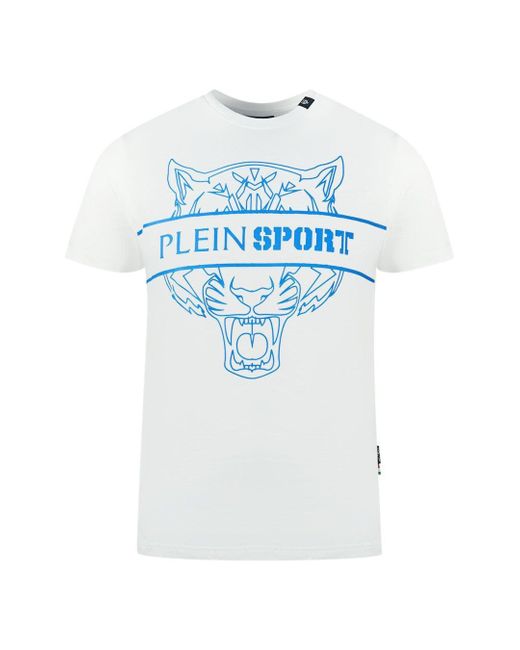 Philipp Plein Blue Plein Tigerhead Bold Logo White T-shirt for men