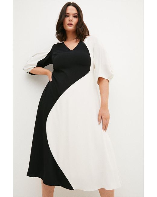 Karen Millen Black Plus Size Soft Colourblock Sleeve Midi Dress