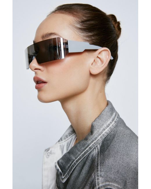 Nasty Gal Black Structured Wrap Around Mirrored Lense Sunglasses