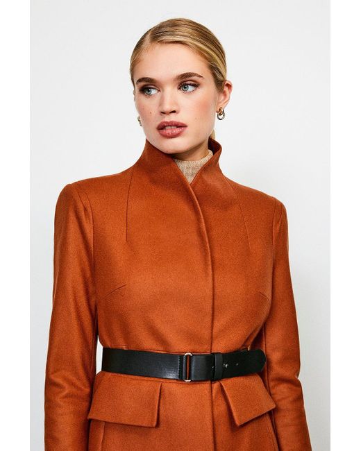 Karen Millen Orange Feminine Belted Wool Coat