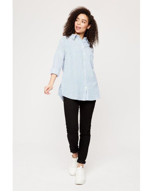 Dorothy Perkins Blue And White Oversized Stripe Linen Shirt