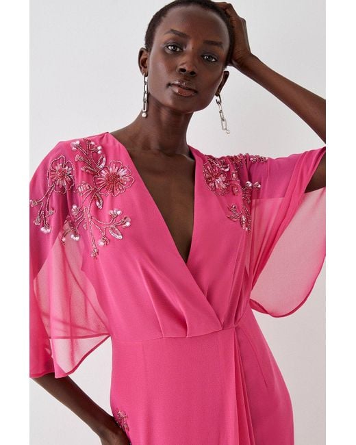 Coast Pink Embellished Knot Detail Wrap Midi Dress
