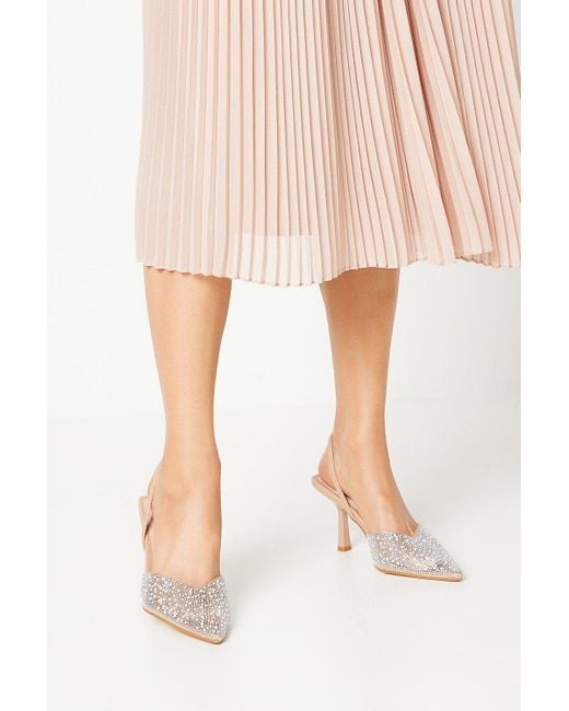Coast Pink Tilly Diamante And Pearl Sling Back Pointed Court Shoes