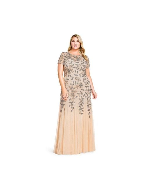 Adrianna Papell Natural Plus Beaded Gown With Godets
