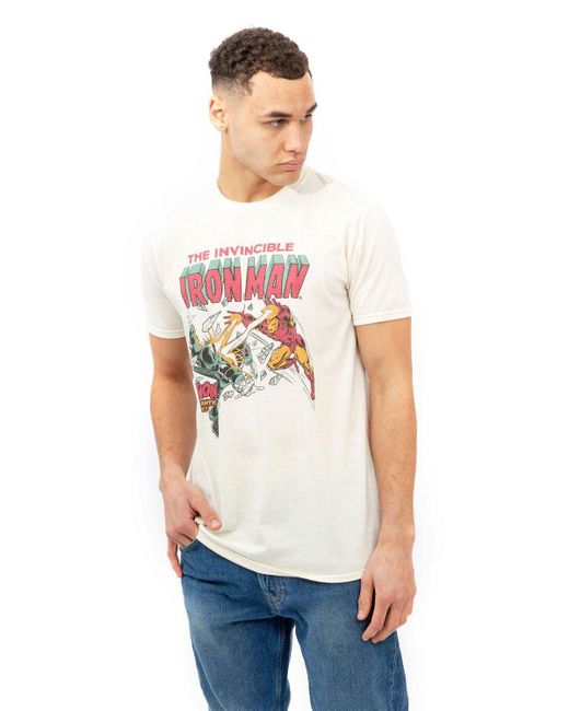 Marvel White Iron Man Blast Cotton T-shirt for men