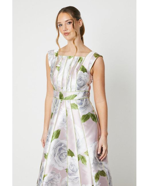 Coast White Printed Twill Seamed Midi Dress With Piping