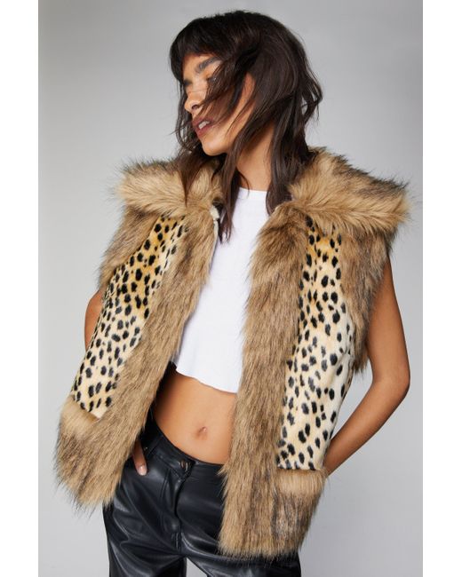 Nasty Gal Natural Premium Leopard Faux Fur Trim Vest