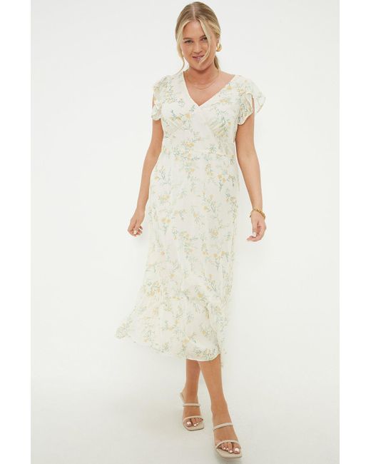 Dorothy Perkins White Curve Yellow Floral Chiffon Ruffle Midaxi Dress