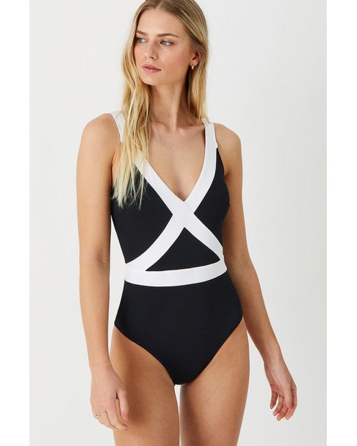 Accessorize Black Monochrome Textured Shaping Swimsuit
