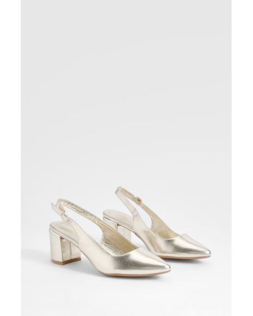 Boohoo White Block Heel Pointed Toe Court Shoes