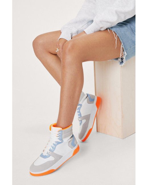 Nasty Gal White Faux Leather Colorblock High Top Sneakers