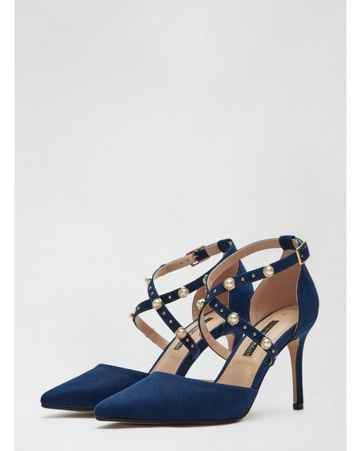 Dorothy Perkins Blue Navy Drape Cross Strap Court Shoes