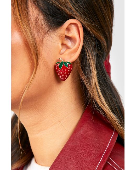 Boohoo Red Oversized Embellished Strawberry Stud Earring