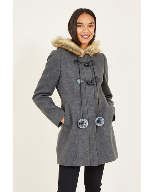 Yumi' Gray Grey Hooded Duffle Coat