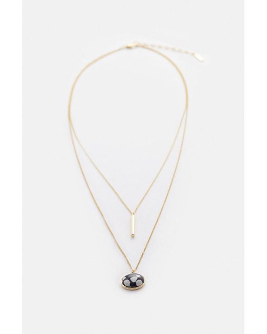 Karen Millen White Gold Plated Mono Stone Layered Necklace