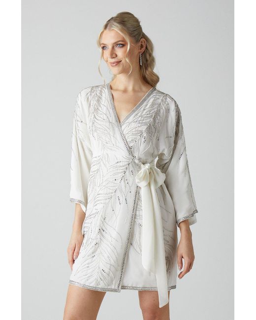 Coast White Hand Embellished Kimono Sleeve Wrap Mini Dress