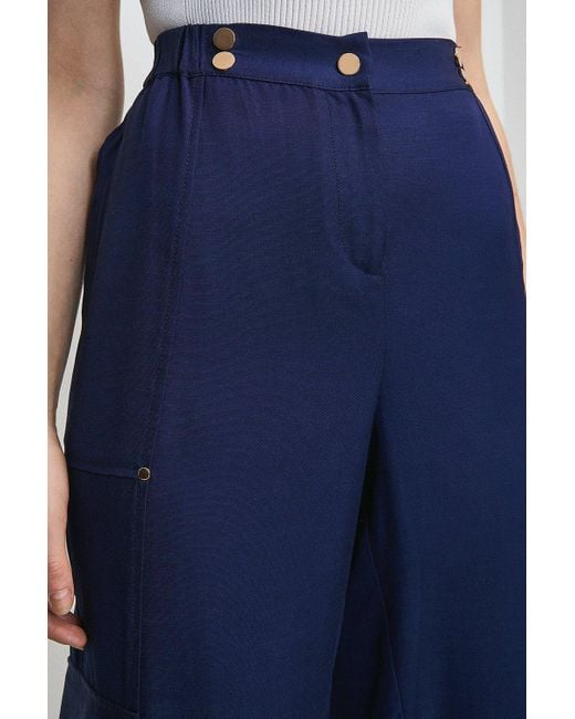 Karen Millen Blue Linen Viscose Cuffed Trouser