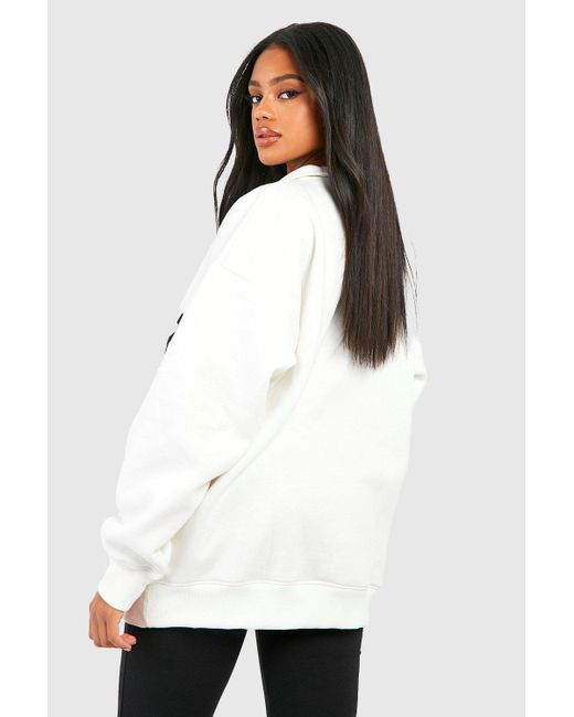 Boohoo White Dsgn Studio Slogan Collared Half Zip Oversized Sweatshirt