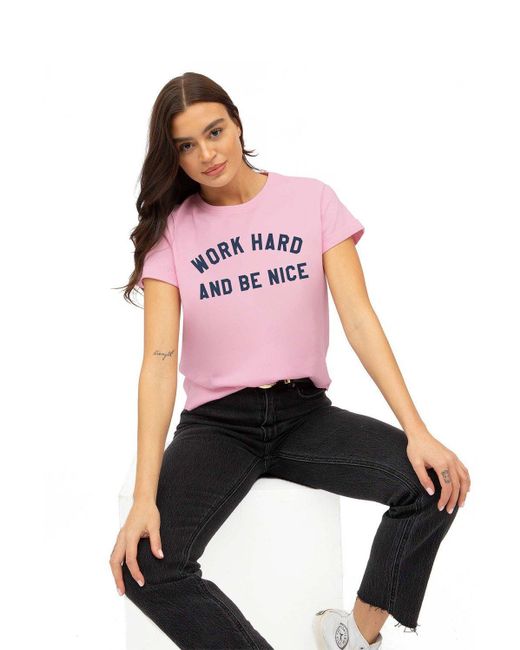 Sub_Urban Riot Pink Work Hard Womens Slogan T-shirt