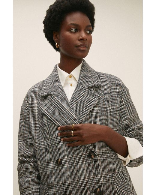 Oasis Natural Check Oversized Ovoid Coat