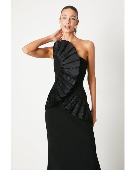 Coast Black Pleated Front One Shoulder Gown