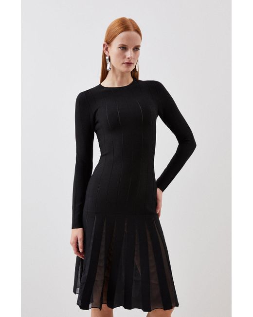 Karen Millen Black Viscose Blend Filament Full Skirt Knit Midi Dress
