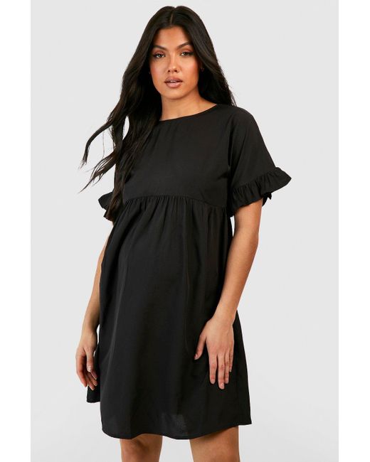 Boohoo Black Maternity Frill Sleeve Smock Dress